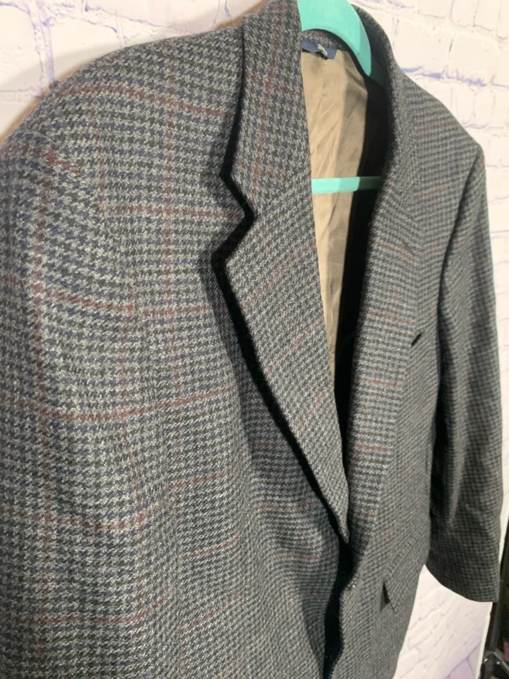 Brooks Brothers Mens Houndstooth Blazer Coat Gray Size 42R Preppy Corpcore